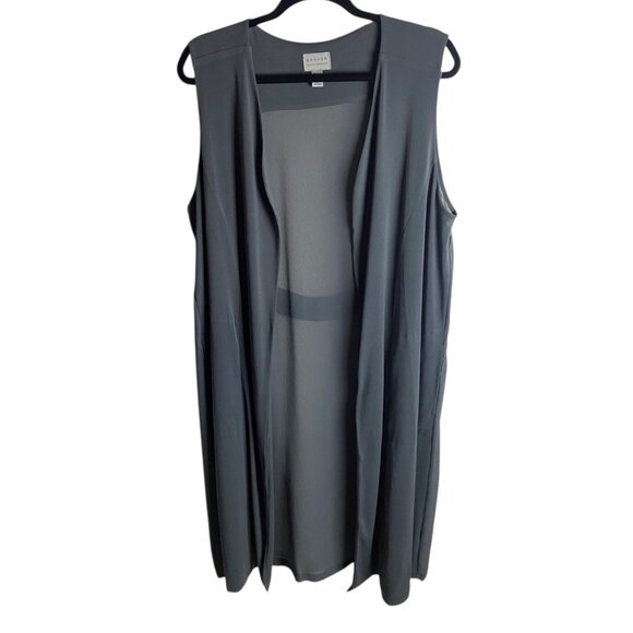 Susan Graver Size Large Liquid Knit Grey Midi Duster Vest Lagen Look Semi Sheer - Picture 1 of 5